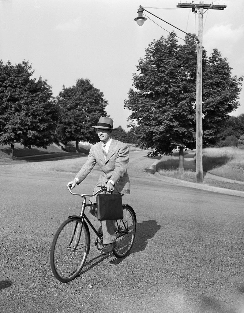Detail of Business Man Riding Bicycle by Anonymous