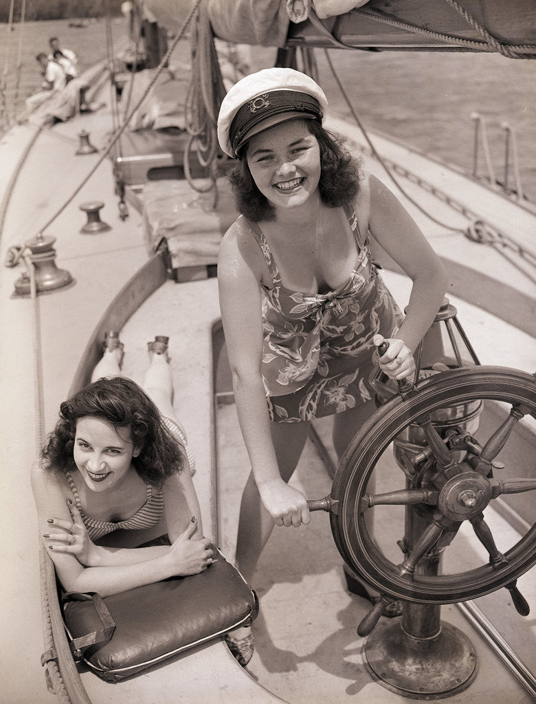 Detail of Women at the Helm of Sailboat by Anonymous