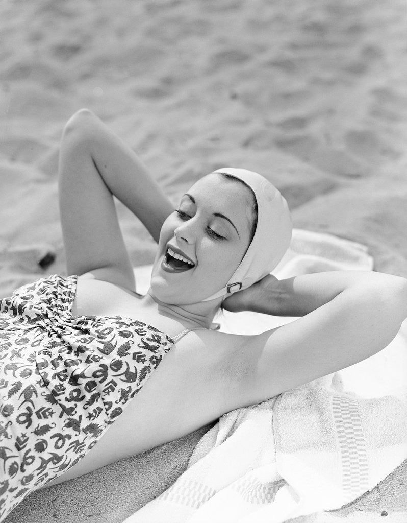 Detail of Sunbather Wearing a Swimming Cap by Anonymous