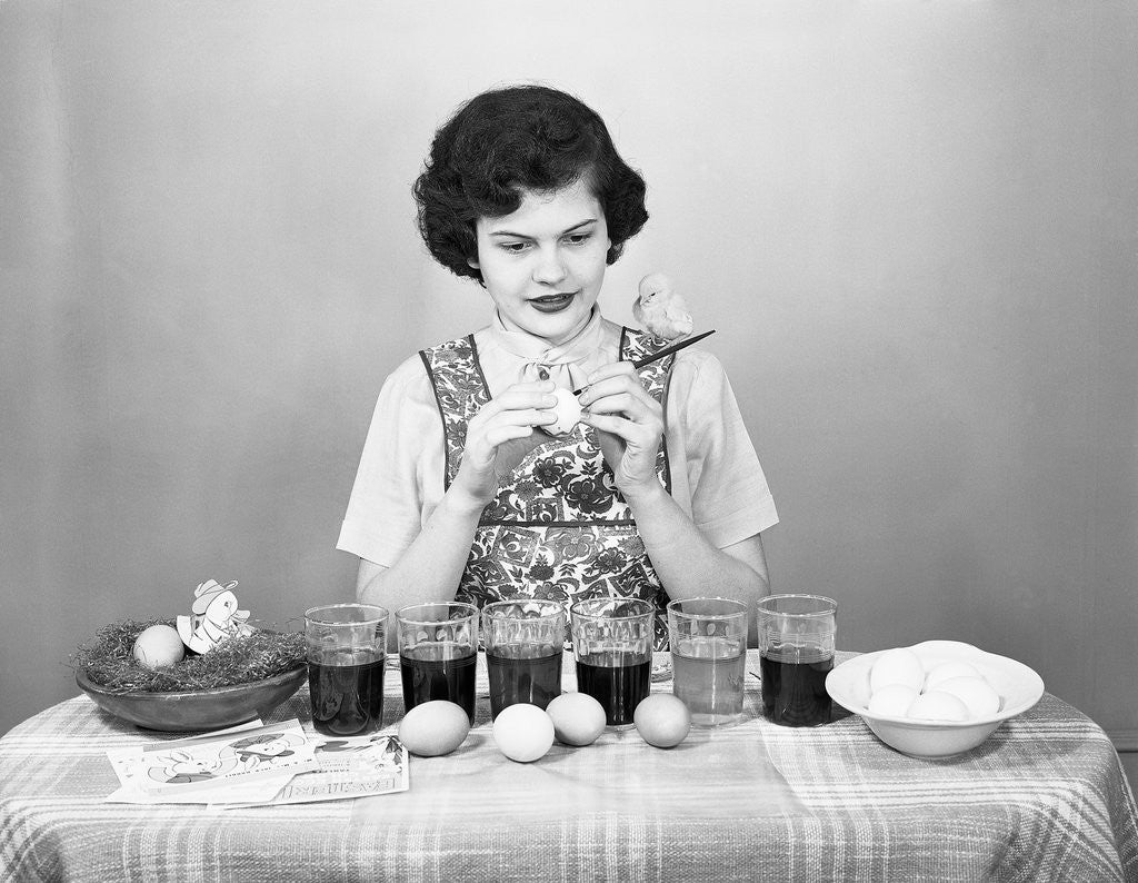 Detail of Woman Coloring Easter Eggs with a Paintbrush by Anonymous