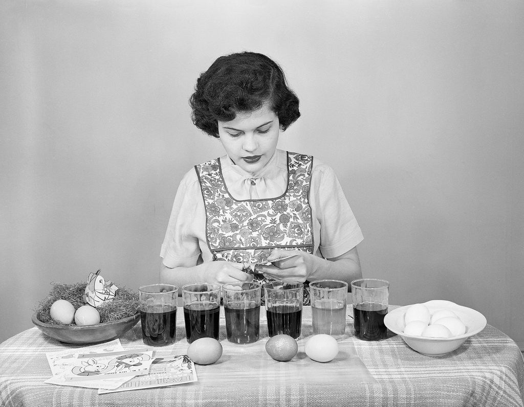 Detail of Girl Coloring Easter Eggs by Corbis