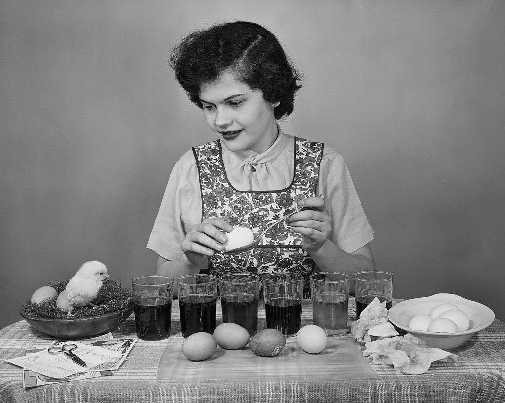 Detail of Girl Coloring Easter Eggs by Anonymous