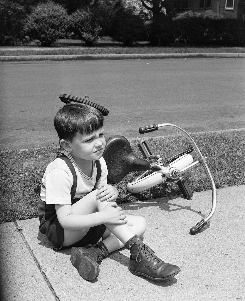 Detail of Boy Who Has Fallen Off Bicycle by Anonymous