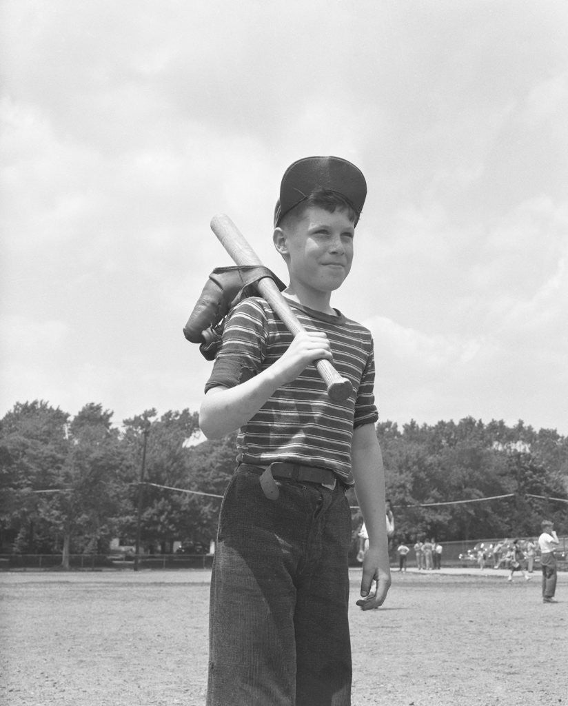 Detail of Boy Holding a Baseball Bat by Corbis