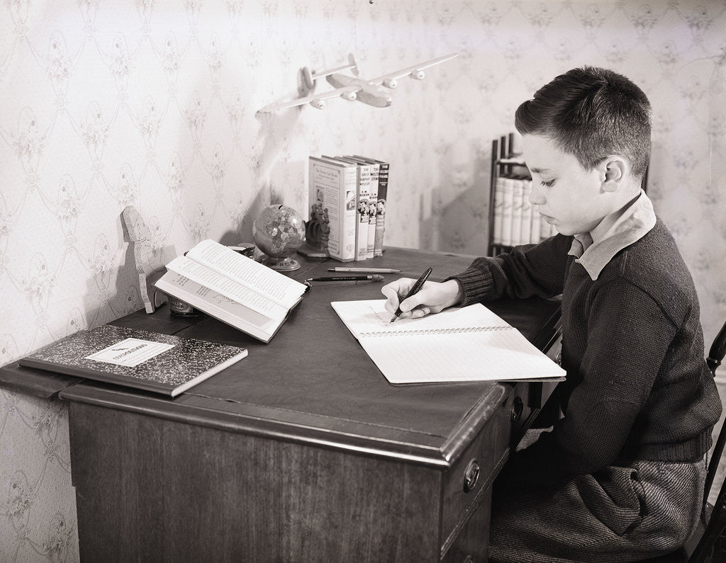 Detail of Boy Writing at Desk by Anonymous