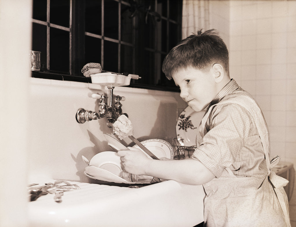 Detail of Boy Washing Dishes by Anonymous