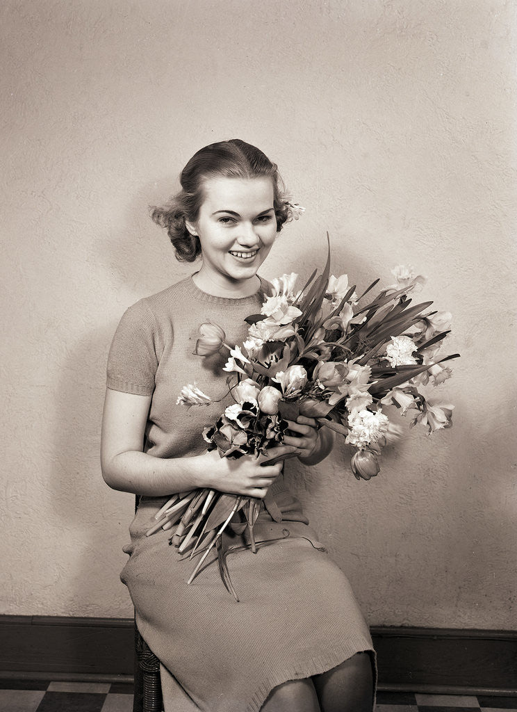 Detail of Seated Girl Holding Flowers by Anonymous