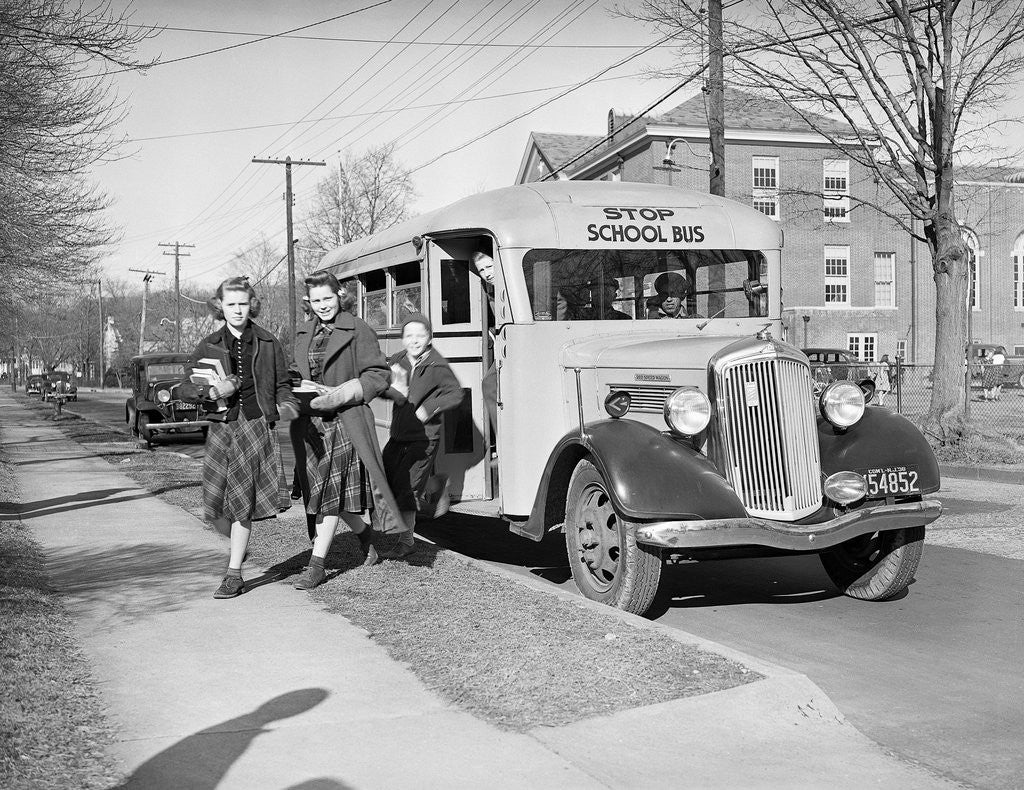 Detail of Students Getting off the School Bus by Anonymous