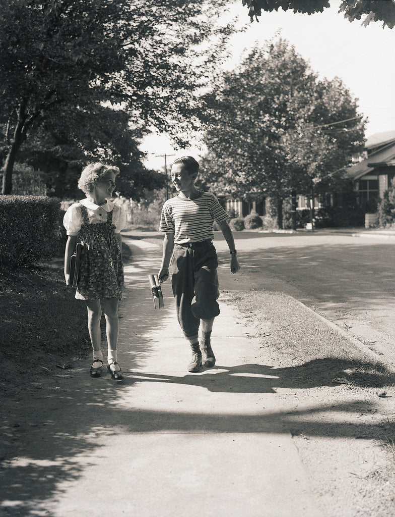 Detail of Boy and Girl Walking to School by Anonymous