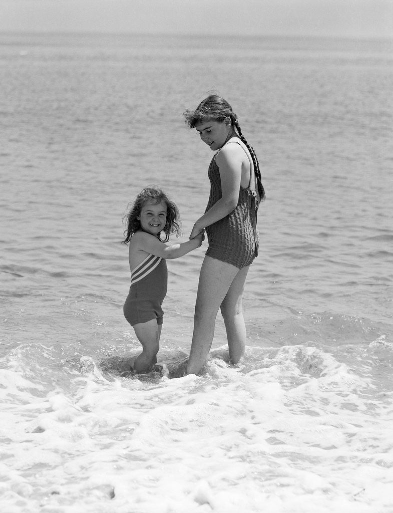 Detail of Two Sisters Playing In The Water by Anonymous