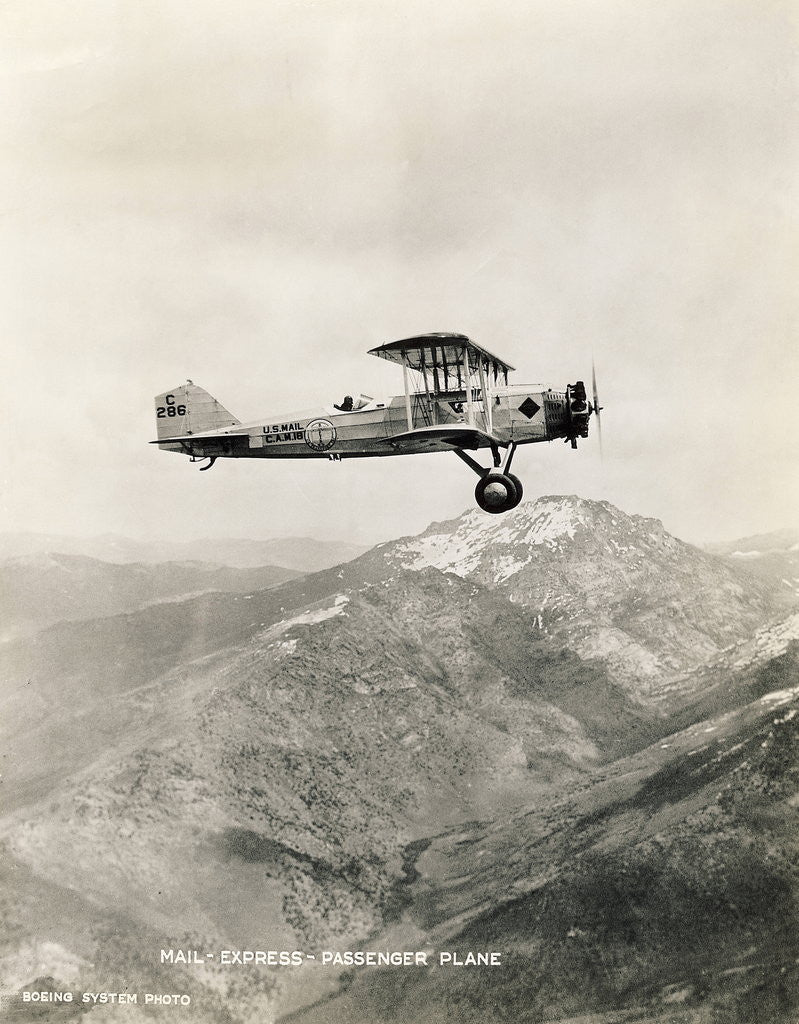 Detail of Mail Biplane Flying over Mountains by Anonymous