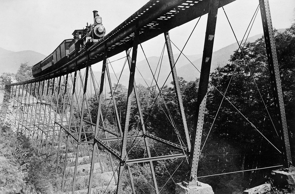 Detail of Train Crossing Railroad Trestle by Anonymous