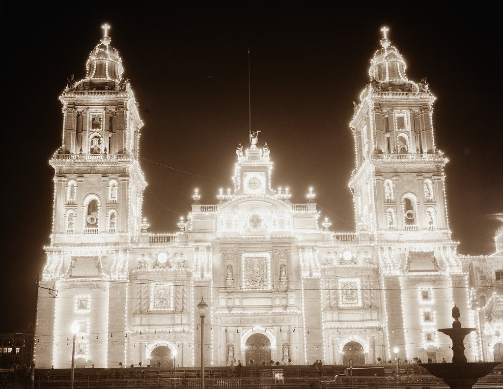 Detail of Mexican Temple Lighted For Celebration by Anonymous