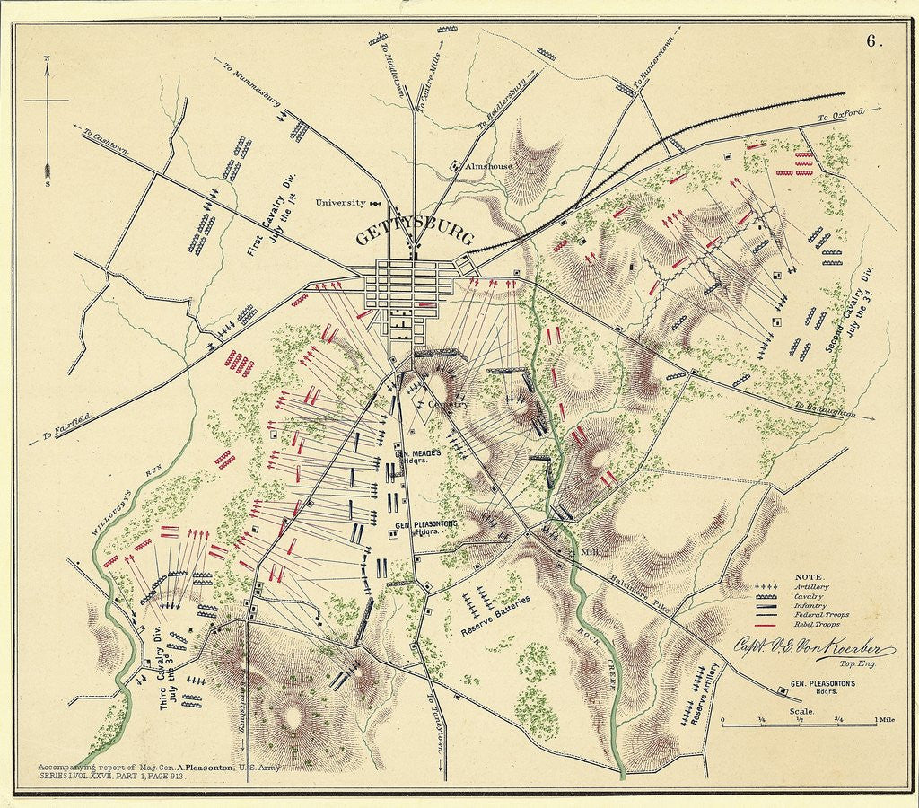 Detail of Map Of Gettysburg with Troop Positions by Anonymous