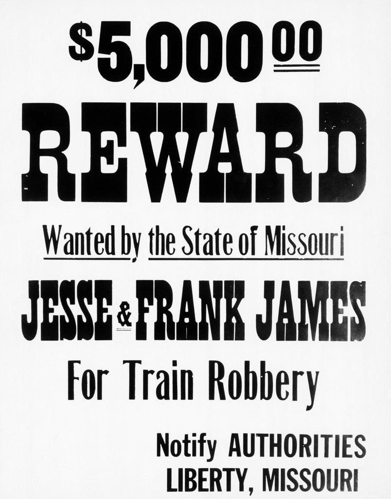 Detail of Five Thousand Dollar Reward Sign For Jesse and Frank James by Anonymous
