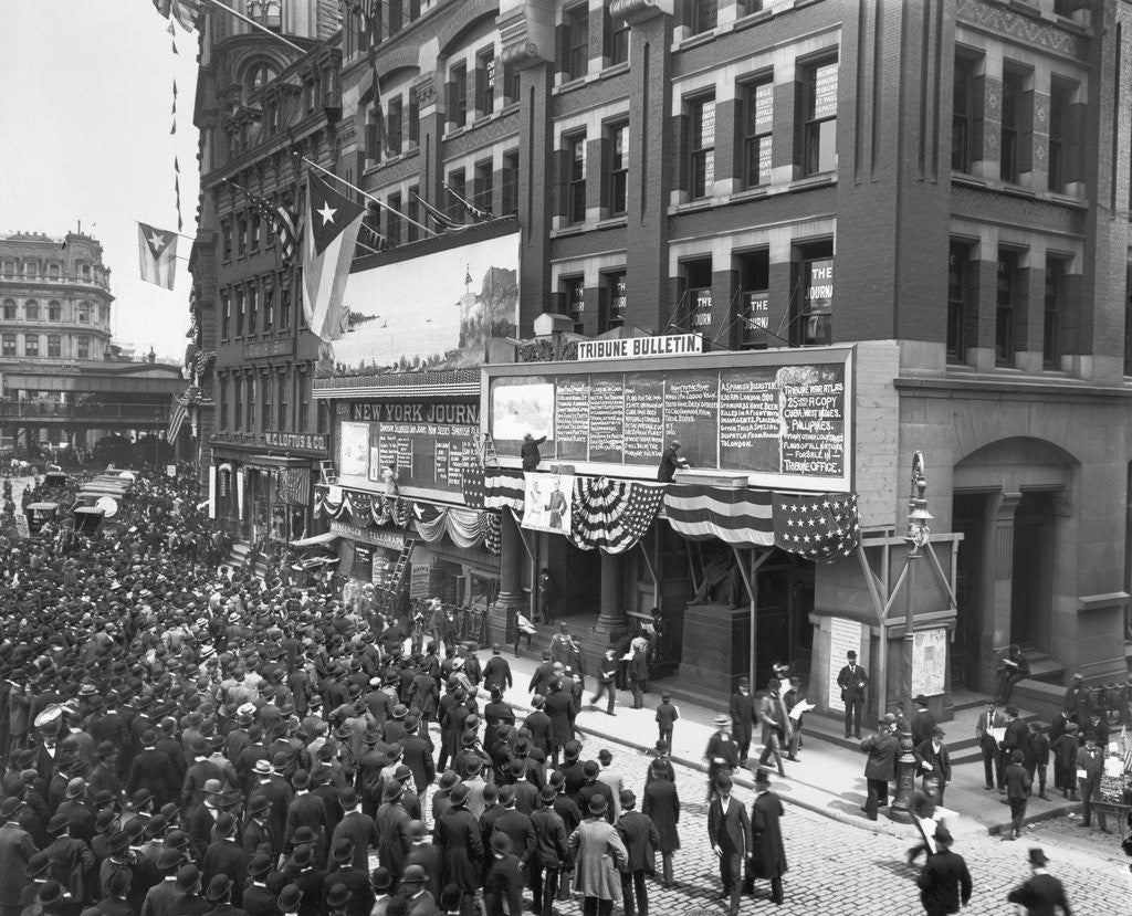 Detail of Crowd Reads News Boards at Tribune Building by Anonymous