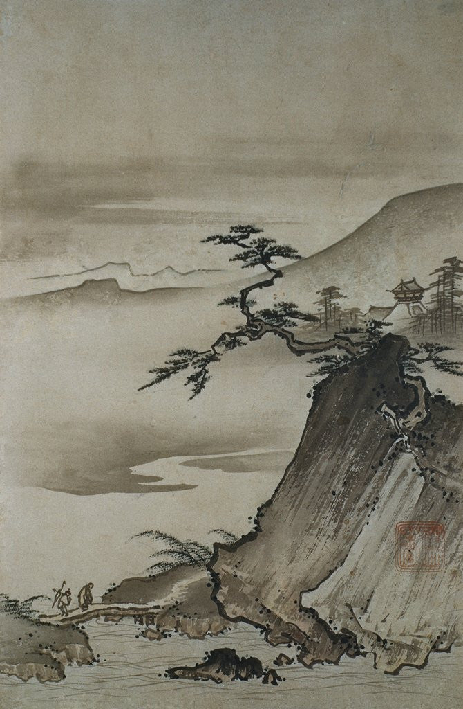 Detail of View of Mountains and a Bridge from Eight Views of the Xiao and Xiang Rivers by Shokei