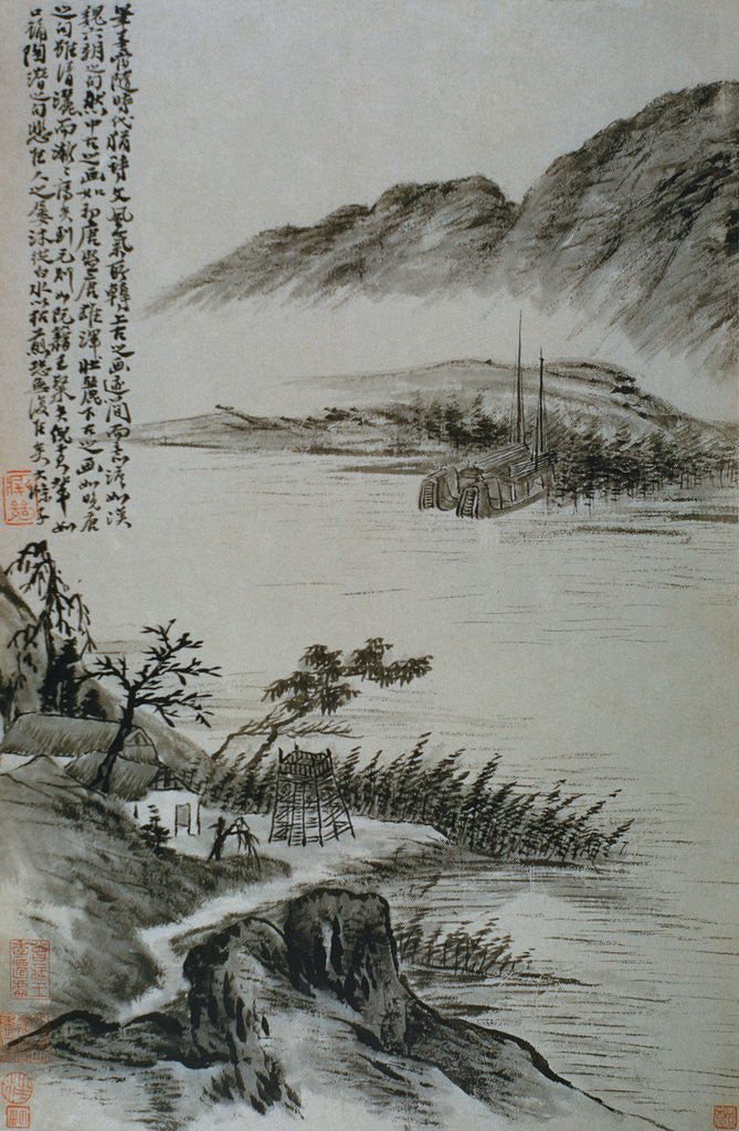 Detail of View of Boats at a Riverbank from an Album of Twelve Landscape Paintings by Tao Chi