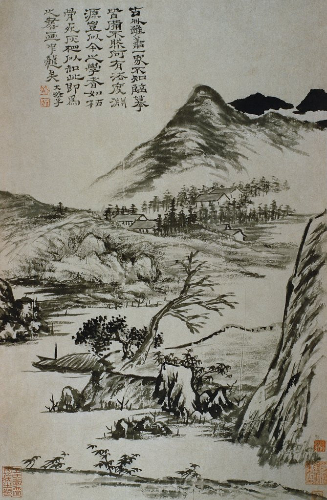 Detail of View of a River and Houses from an Album of Twelve Landscape Paintings by Tao Chi