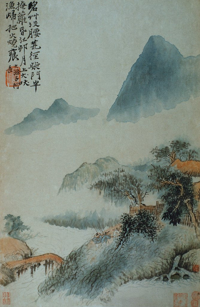 Detail of View of a Misty Riverbank from an Album of Twelve Landscape Paintings by Tao Chi