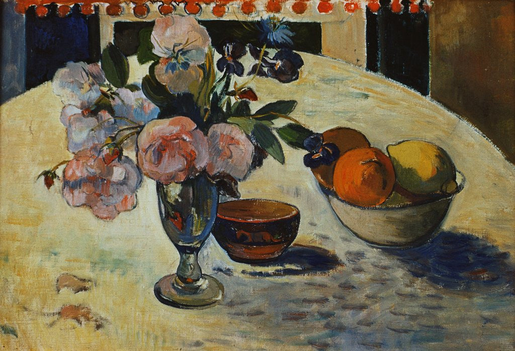 Detail of Flowers and a Bowl of Fruit on a Table by Paul Gauguin