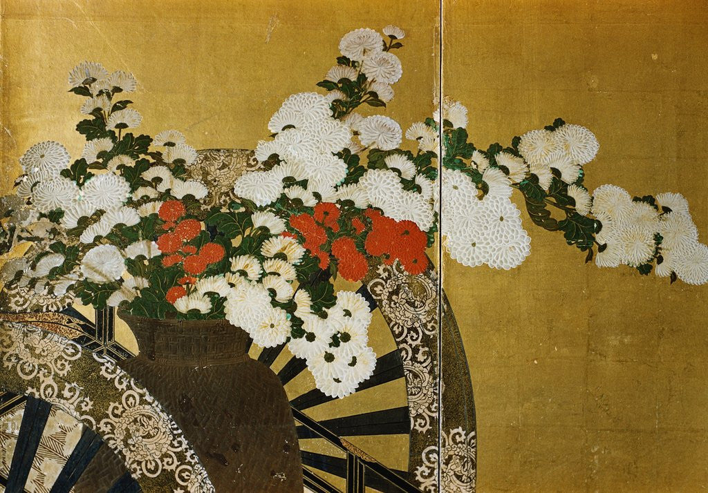 Detail of Detail of Flower Carts Edo Period Screen by Corbis