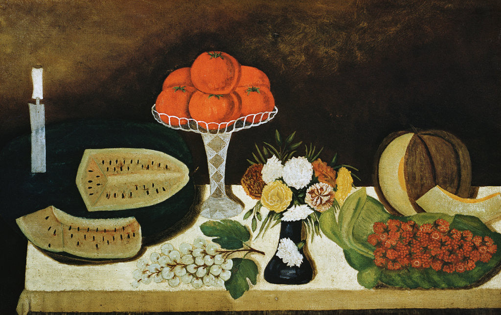 Detail of Tomatoes, Fruit and Flowers by a 19th-Century American Painter by Anonymous