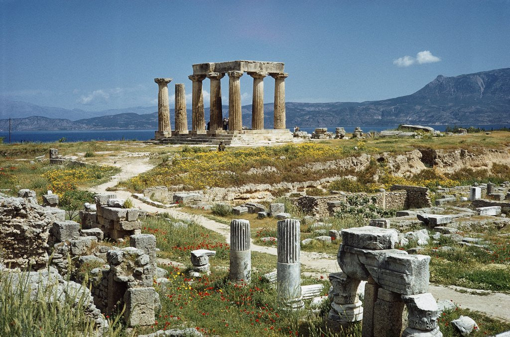 Detail of Distant View of the Temple of Apollo at Corinth by Anonymous