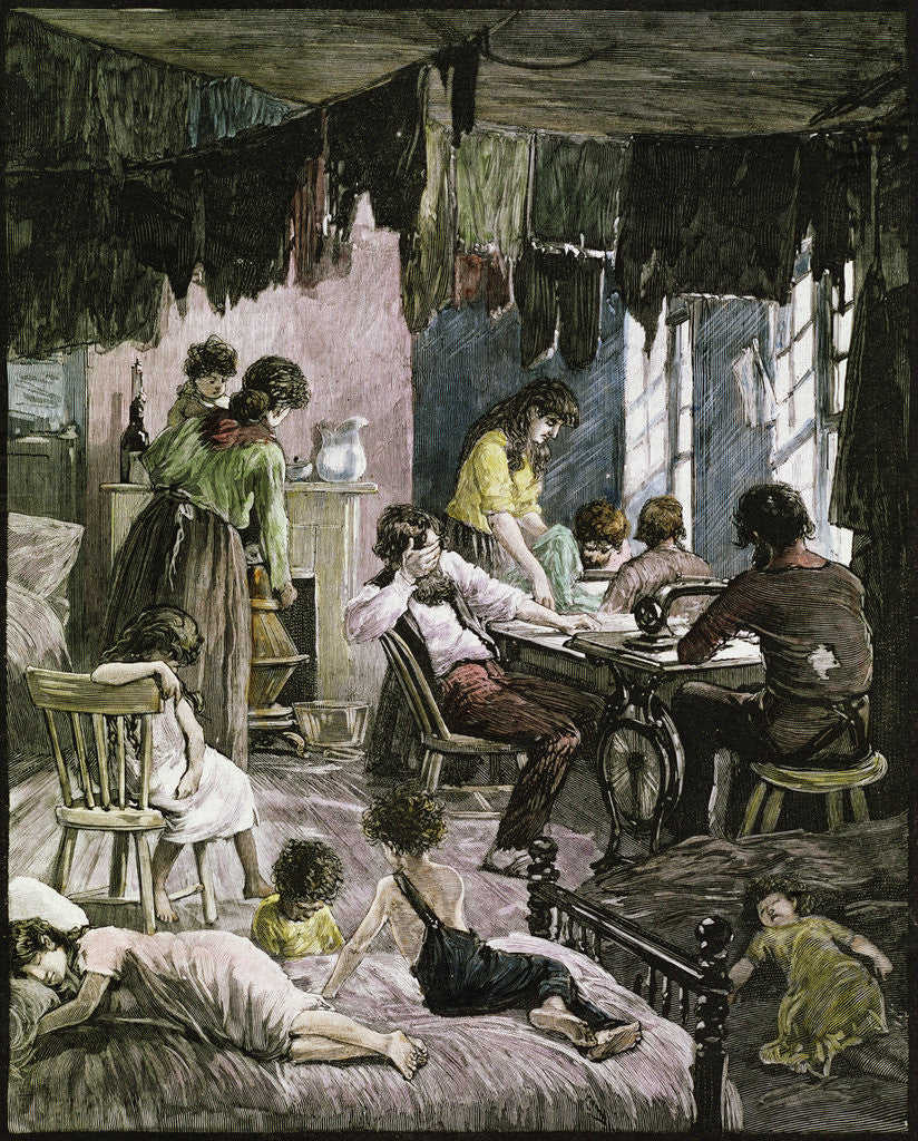 Detail of 19th-Century Engraving of a New York Sweatshop by Anonymous