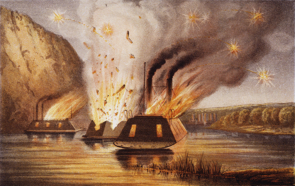 Detail of Lithograph Depicting the Destruction of the James River Fleet by Anonymous