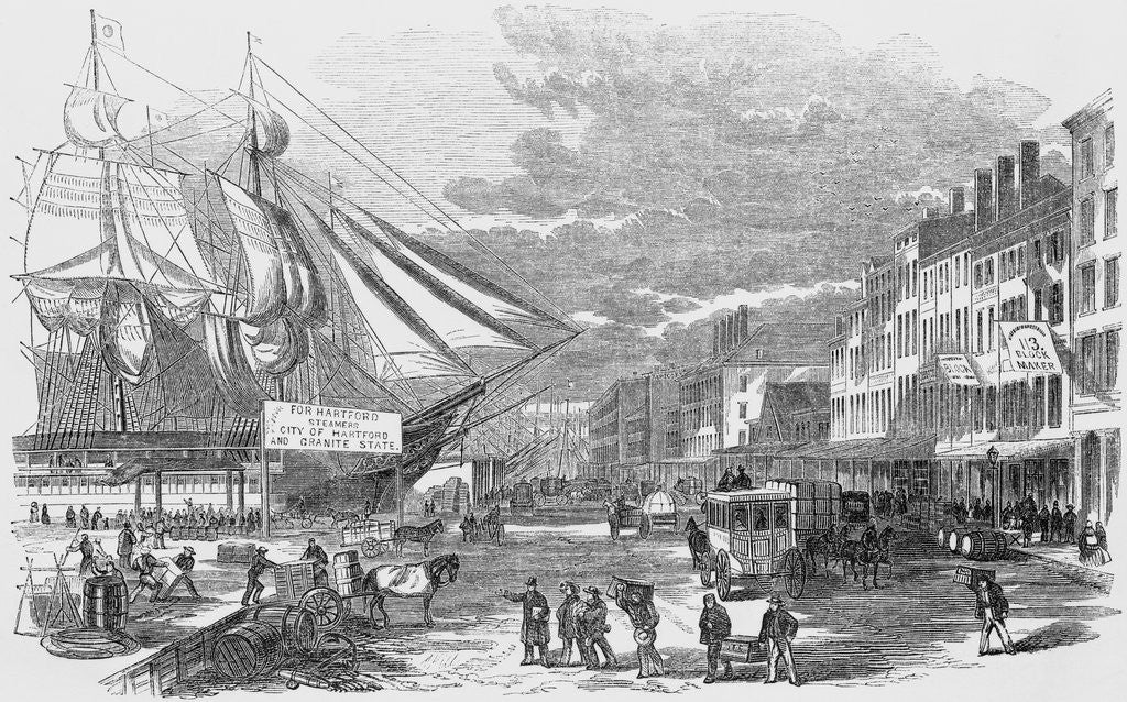 Detail of Print Depicting the South Street Waterfront in Lower Manhattan by Anonymous