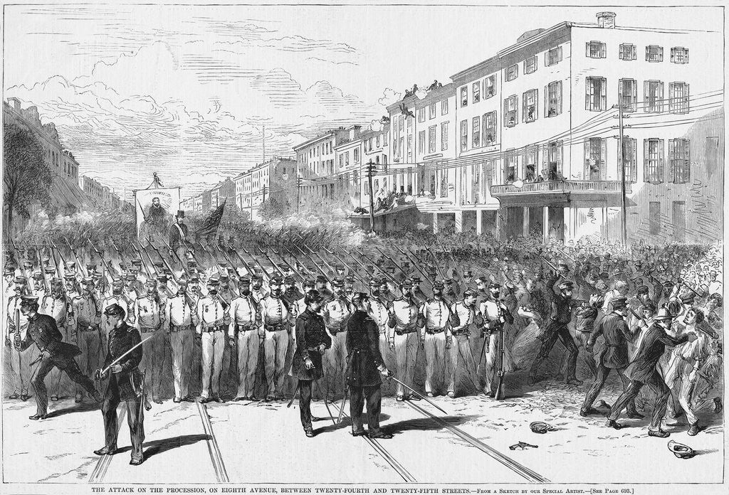 Detail of The Attack on the Procession, on Eighth Avenue, Between Twenty-Fourth and Twenty-Fifth Streets Newspaper Illustration by Anonymous