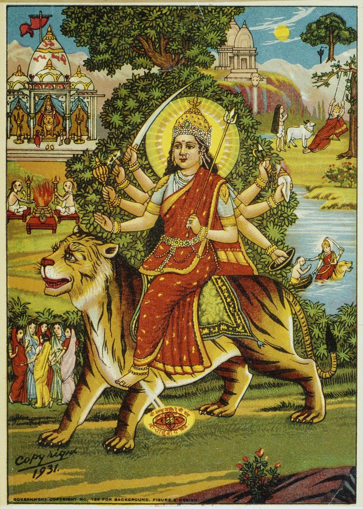 Detail of The Goddess Durga Color Lithograph by Corbis