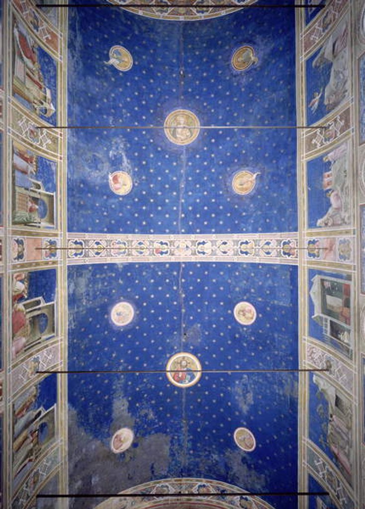 Detail of View of the ceiling vault with medallions depicting Christ, Madonna and Child and the Doctors of the Church, c.1305 by Giotto