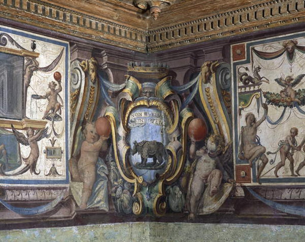 Detail of The 'Sala del Granduca di Toscana' detail of the frieze depicting the signs of the zodiac, the rhinoceros, 1564-75 by Nanni di B. Bigio & Bartolomeo Ammannati
