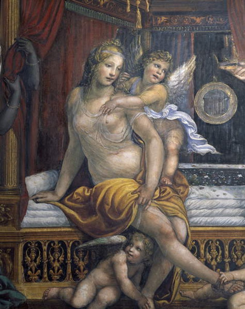 Detail of The 'Sala delle Nozze di Alessandro e Rossana' and Roxanne) detail of Roxanne seated on her bed, c.1513 by Giovanni Antonio Bazzi Sodoma