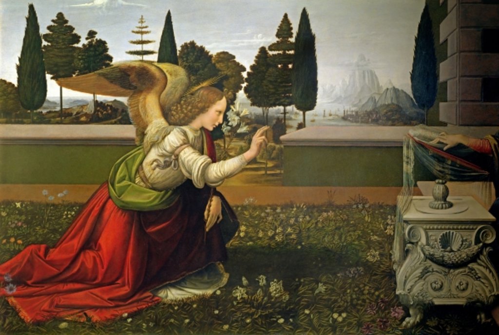 Detail of Angel Gabriel by Leonardo da Vinci