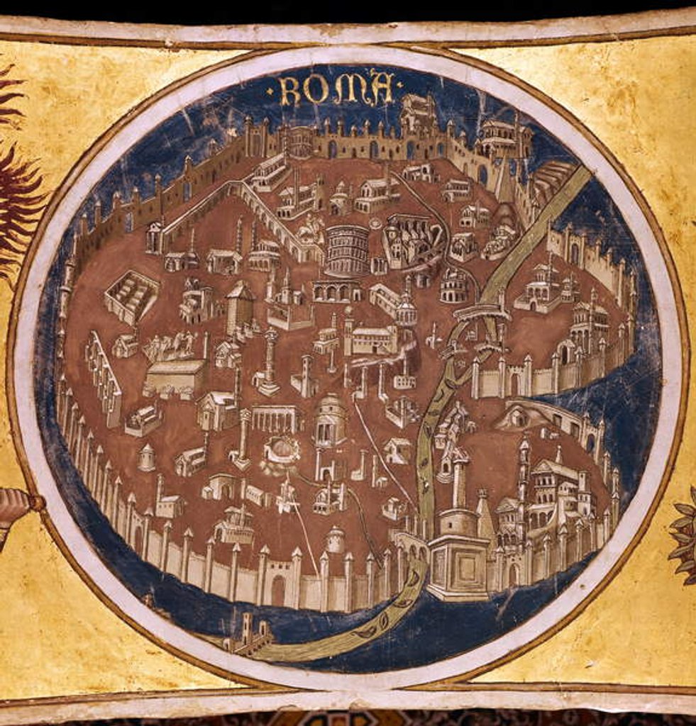 Detail of Perspective map of Rome with the monuments of antiquity, 1414 by Taddeo di Bartolo