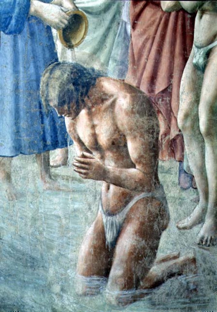 Detail of St. Peter Baptising the Neophytes by Tommaso Masaccio