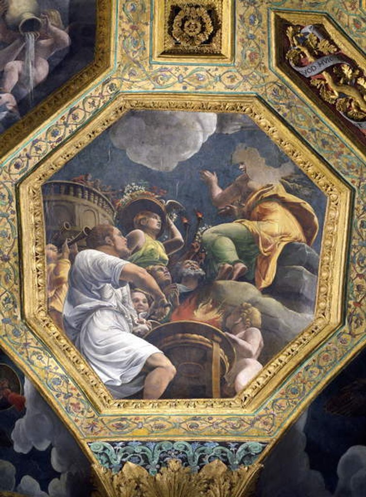 Detail of Scene of the sacrifice of a dove, ceiling caisson from the Sala di Amore e Psiche, 1528 by Giulio Romano