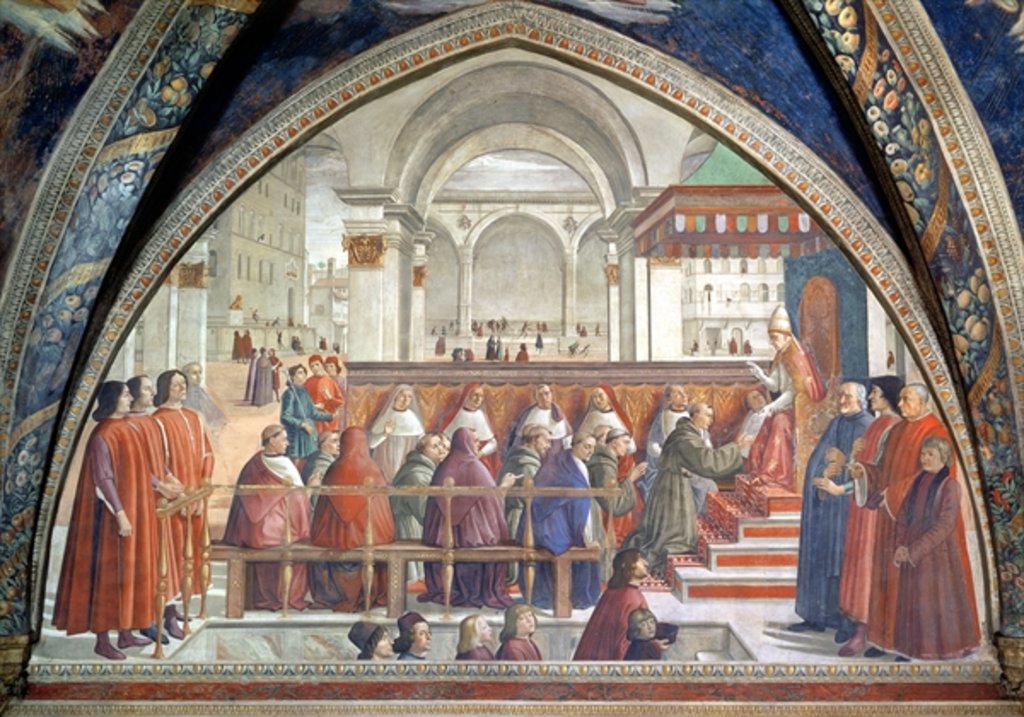 Detail of St. Francis receiving the Rule of the Order from Pope Honorius by Domenico Ghirlandaio