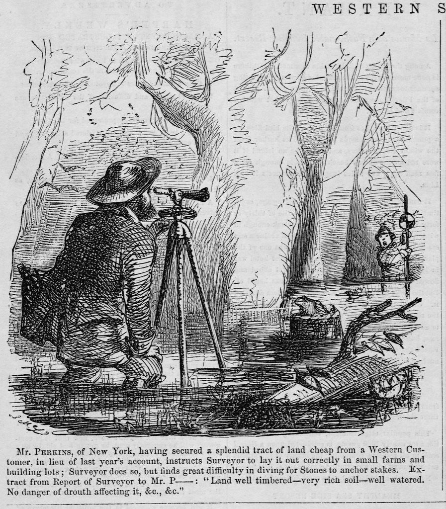Detail of Illustration of Men Surveying Swamp by Anonymous