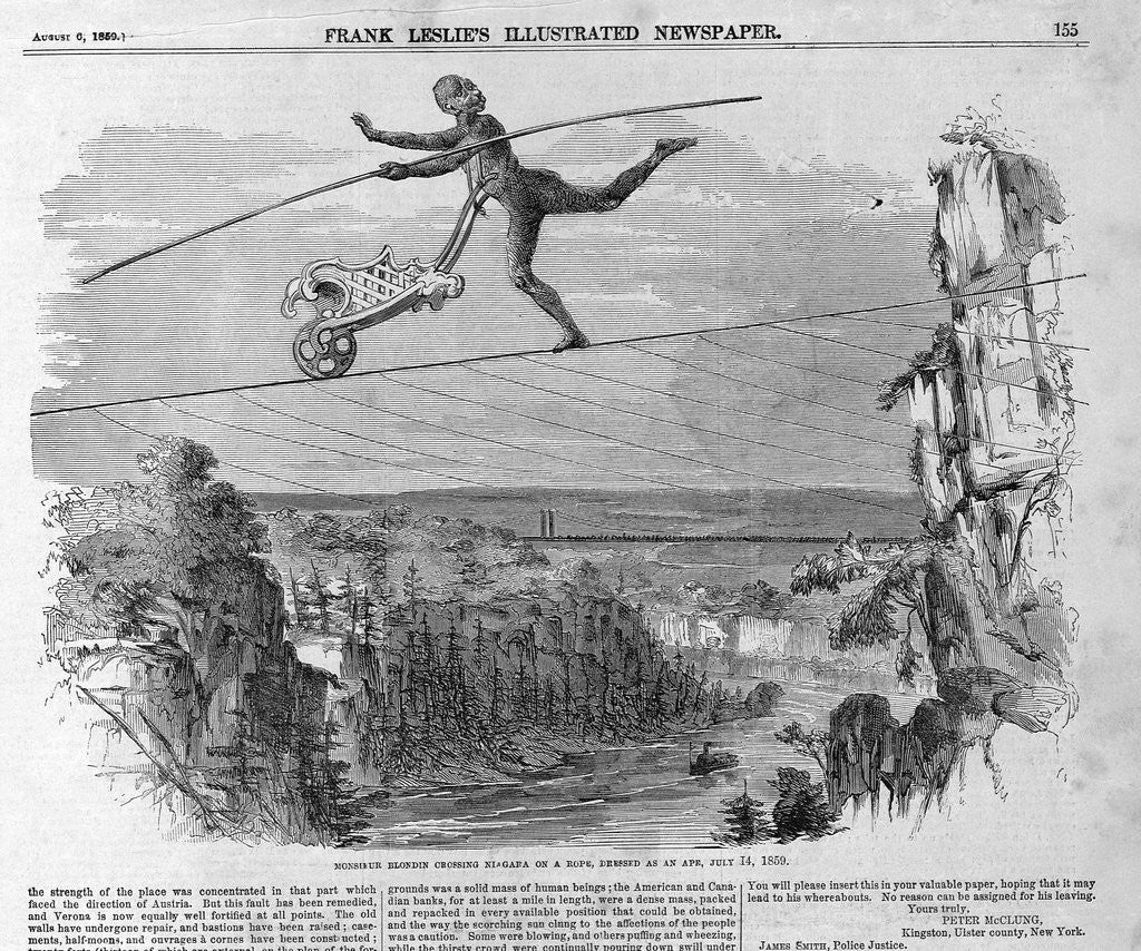 Detail of Monsieur Blondin crossing Niagara on a rope, 1859 by Anonymous