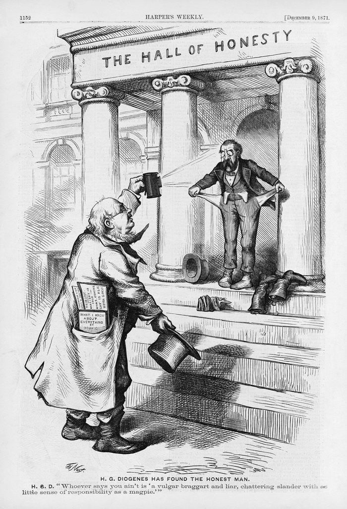 Detail of H.G. Diogenes Has Found the Honest Man Political Cartoon for Harper's Weekly by Thomas Nast