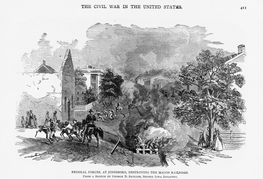 Detail of Federal Forces, at Jonesboro, Destroying the Macon Railroad Illustration by Anonymous