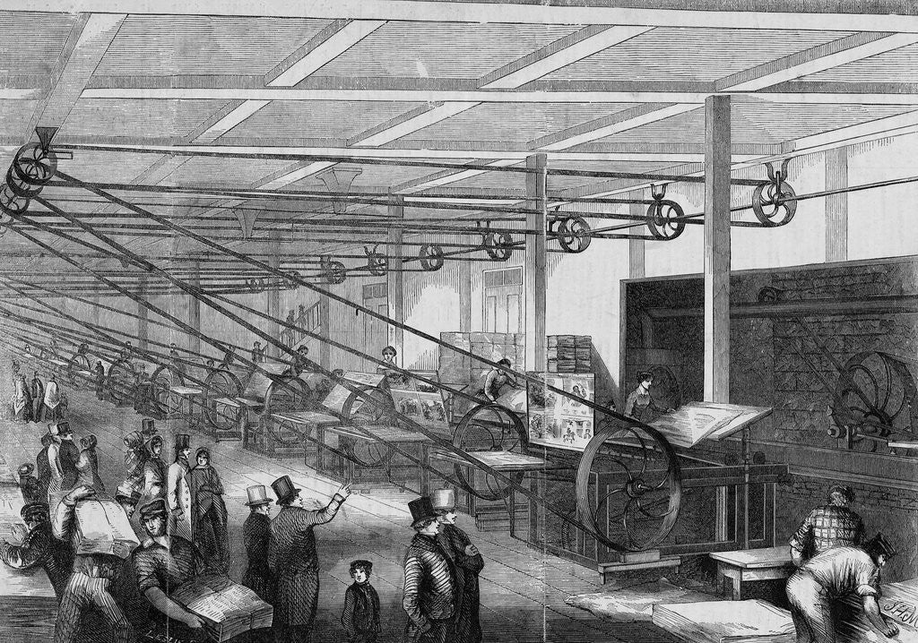 Detail of Illustration of Women Running Printing Presses by Anonymous