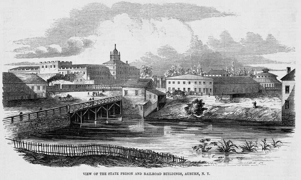 Detail of View of the State Prison and Railroad Buildings, Auburn, NY Illustration by Anonymous