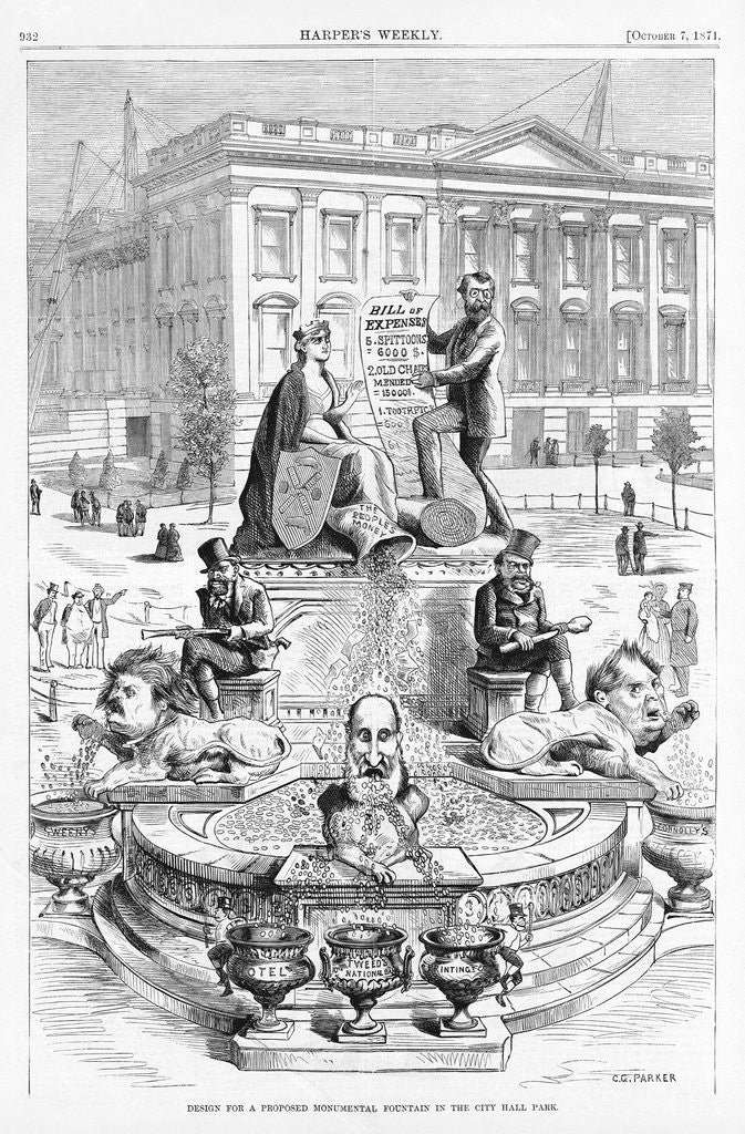 Detail of Design for a Proposed Monumental Fountain in the City Hall Park by Thomas Nast