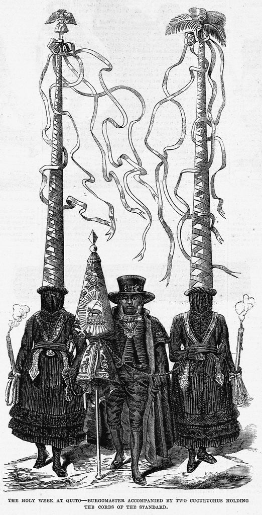 Detail of The Holy Week at Quito - Burgomaster Accompanied by Two Cucuruchus Holding the Cords of the Standard by Anonymous