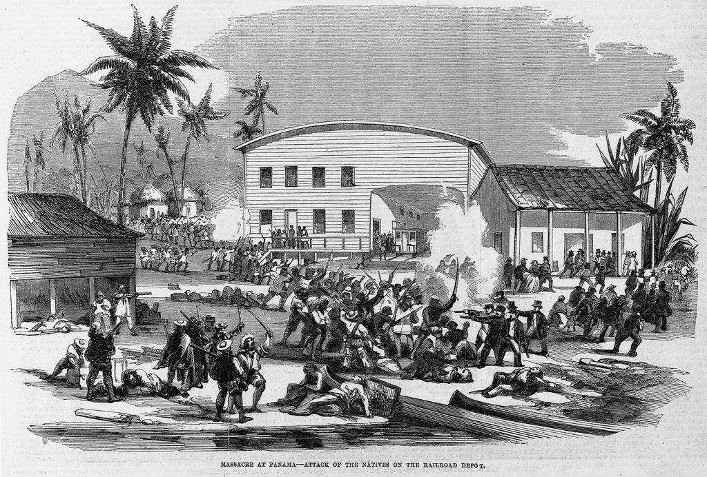 Detail of Massacre at Panama - Attack of the Natives on the Railroad Depot by Anonymous